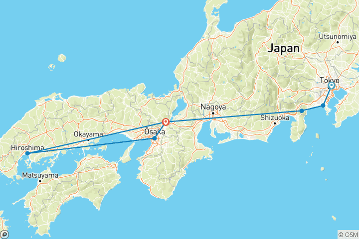 Carte du circuit Aventure sac à dos au Japon 13J/12N