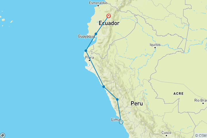 Map of Lima to Quito Travel Pass