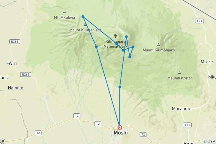 Map of Mount Kilimanjaro Bamba Trek (Machame Route) 9D/8N