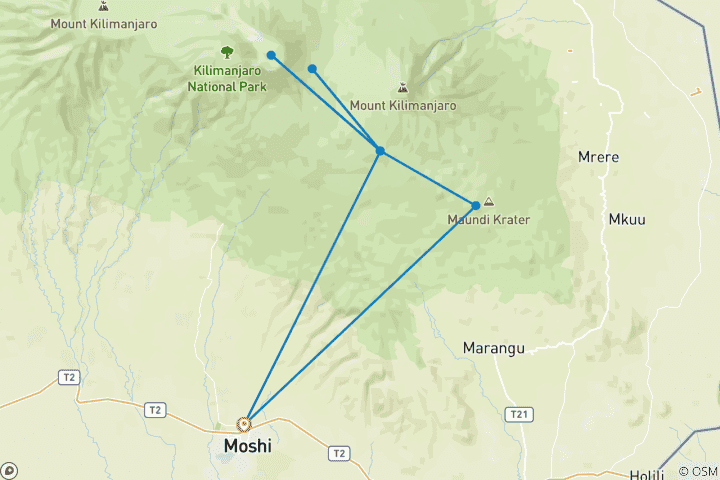 Map of Mount Kilimanjaro Trek (Marangu Route) 8D/7N