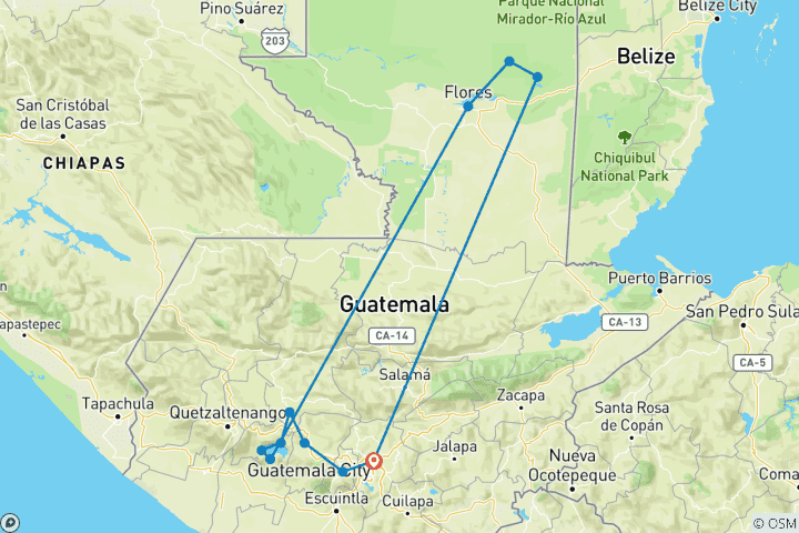 Carte du circuit Véritable expérience de groupe au Guatemala 8J/7N