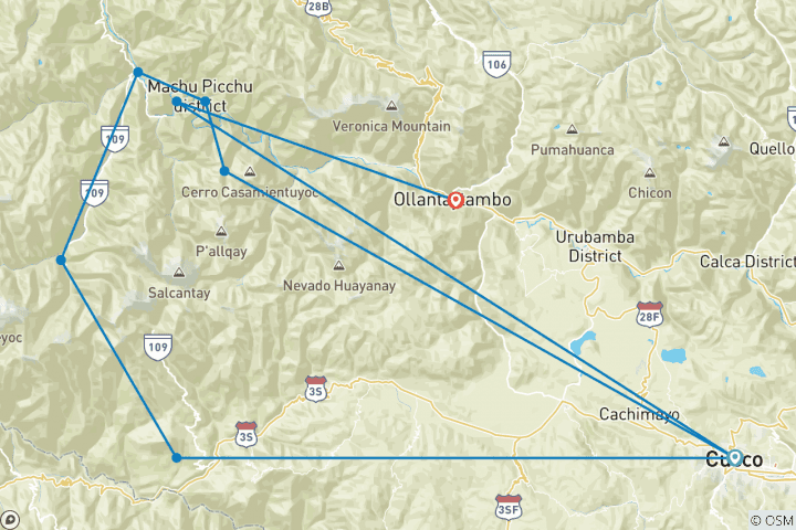 Carte du circuit Trek en mode Backpacker de Salkantay au Machu Picchu - 5J/4N