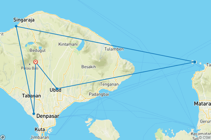 Kaart van Groepsverkenningsreis op Bali – 12 dagen