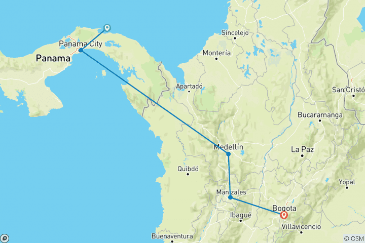 Mapa de Pase de viaje de Ciudad de Panamá a Bogotá