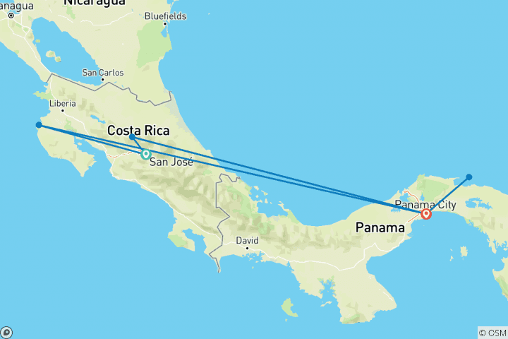 Karte von San Jose nach Panama Stadt