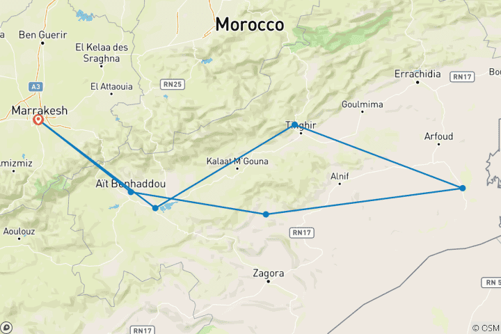 Map of Camels & Kasbahs Family Tour - 9 Days