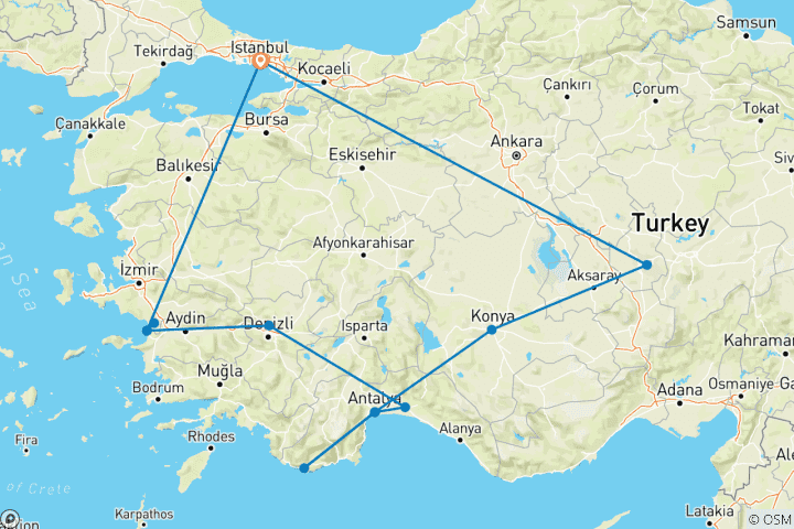 Carte du circuit Les points forts de la Turquie et de l'Escapade bleue - 14 jours