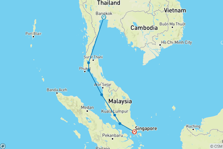 Karte von Bangkok nach Singapur