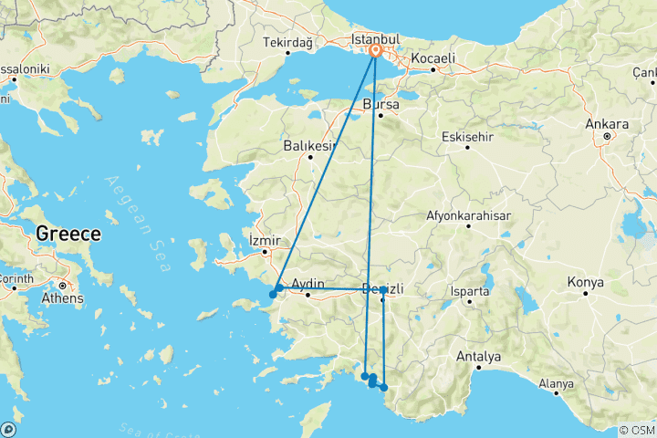 Carte du circuit 10 jours - Les joyaux de la Turquie et l'évasion bleue