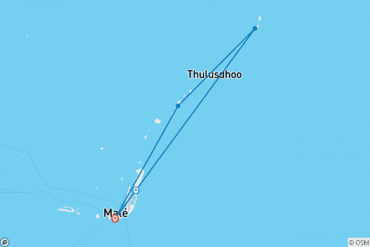 Map of Island Hopping North Male' Atoll - Male' to Huraa and Dhiffushi