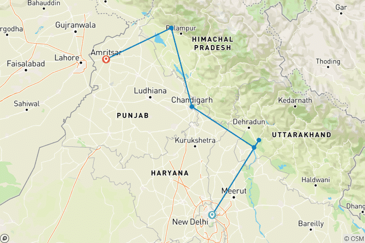 Carte du circuit L'Inde spirituelle - Yoga, Ganga et Temple d'Or