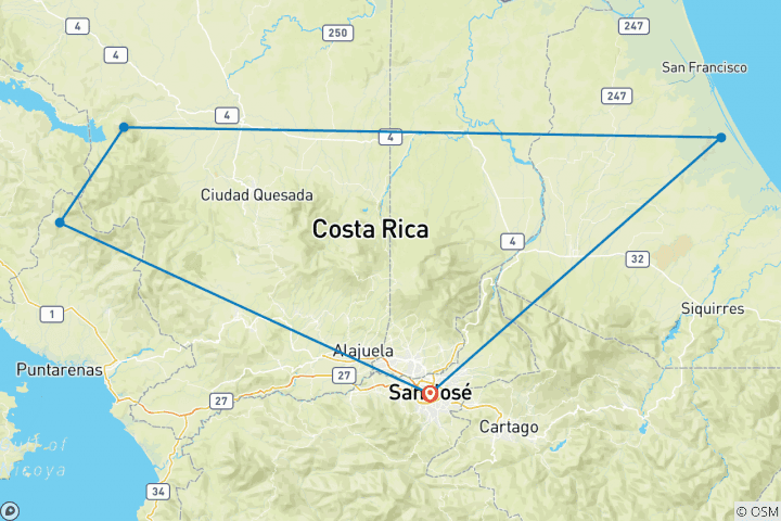 Carte du circuit Forêts mystiques du Costa Rica