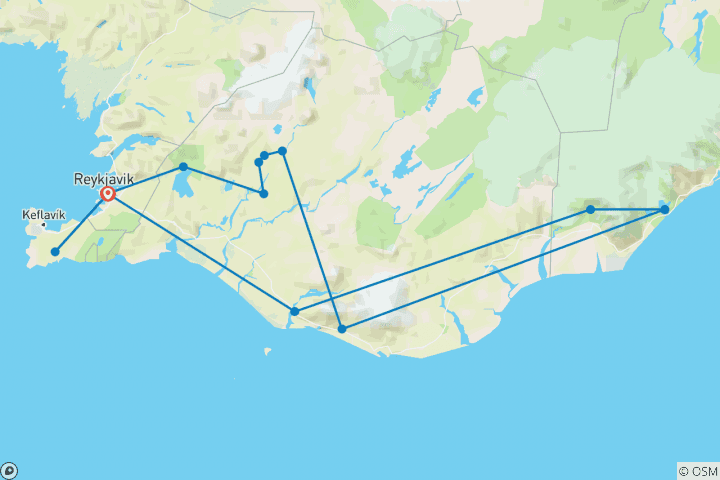 Map of Taste of Iceland Coach Tour - 6 Days/5 Nights