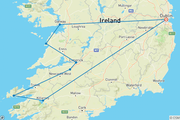 Mapa de Lo mejor de Irlanda sur - ruta C - 7 días / 6 noches