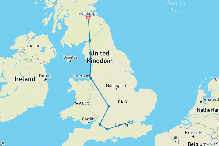 Carte du circuit L'évasion britannique (8 destinations)