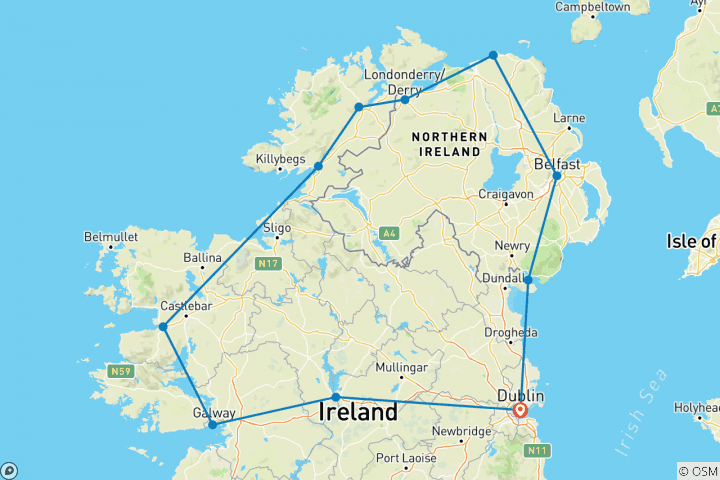 Map of North of Ireland Escape (22 destinations)