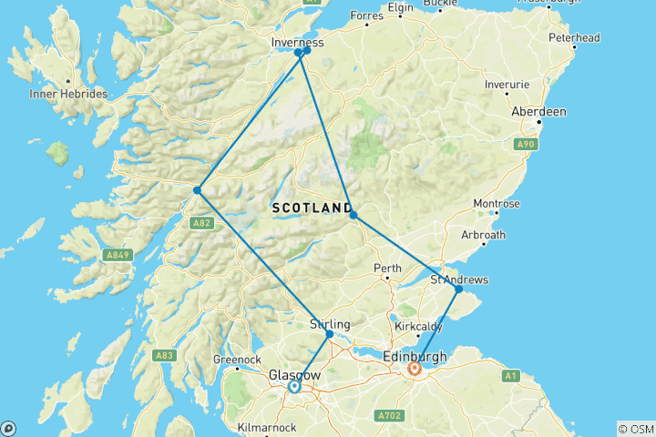 Carte du circuit L'évasion écossaise (8 destinations)