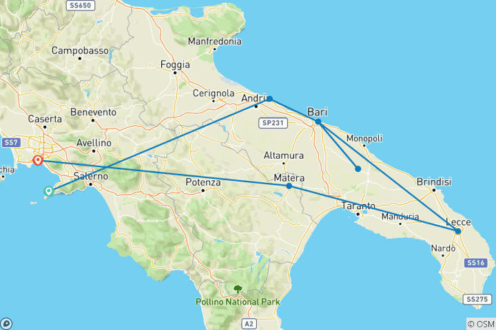 Carte du circuit Escapade en Italie du Sud (8 destinations)