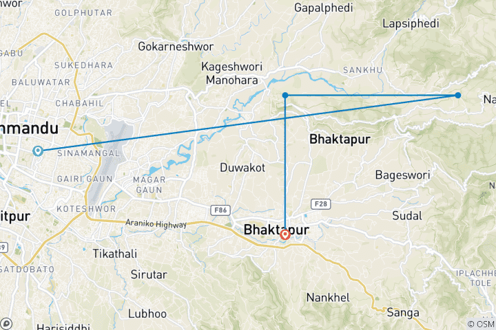 Carte du circuit Sankhu Nagarkot 2 jours de trek<br />
