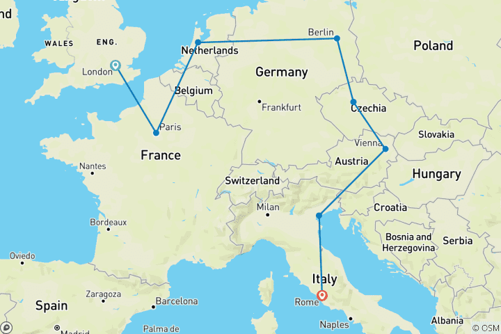 Carte du circuit Jusqu'au bout : 2 semaines de voyage en train - autoguidage
