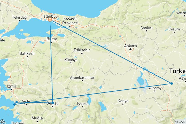 Carte du circuit Découverez la Turquie en 10 jours *Les meilleurs moments