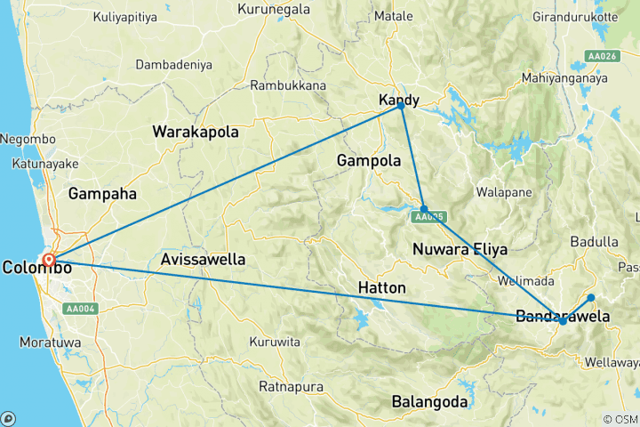 Mapa de Circuito de lujo - Yoga y bienestar en Sri Lanka