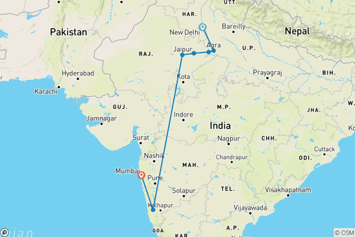 Map of Golden Triangle with Goa & Mumbai !