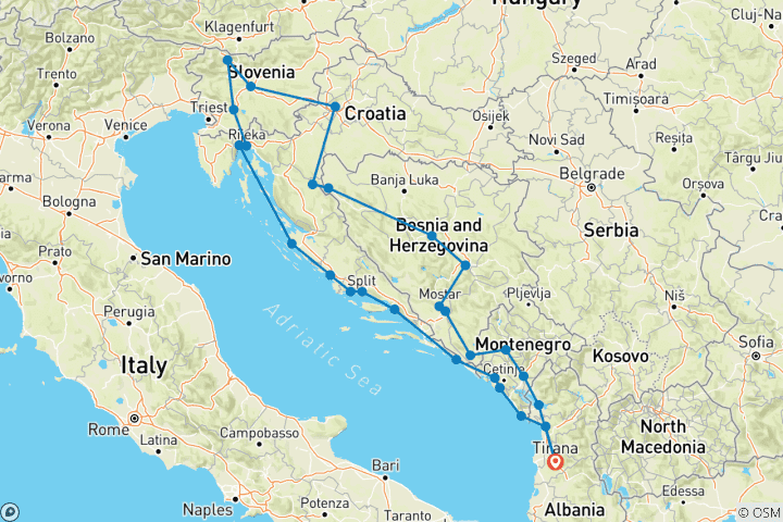 Carte du circuit Europe Explorer Grand Tour "Route de la Dalmatie" - en anglais