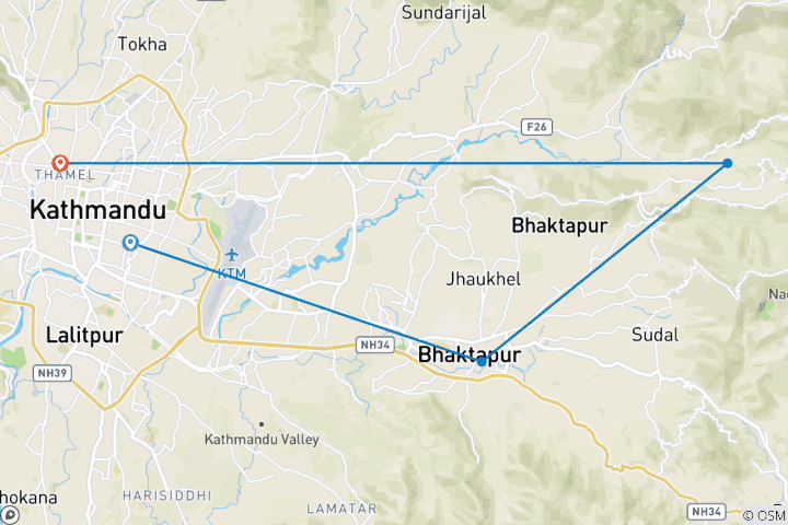 Map of Full Day Nagarkot and Changunarayan Hiking Tour from Kathmandu