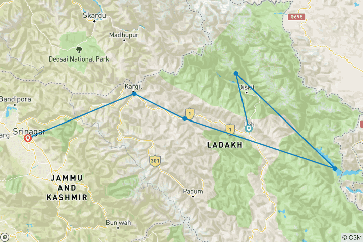 Carte du circuit Paradis sur terre - Ladakh et Cachemire !