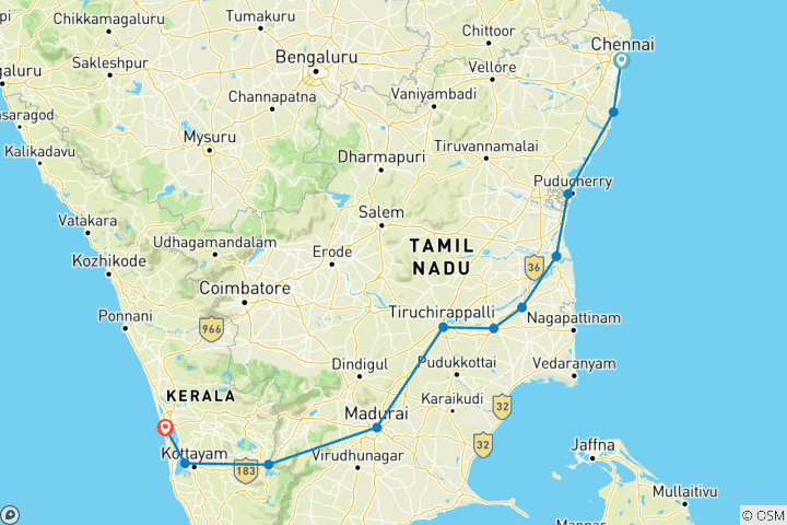 Map of Sacred Temples and Serene Backwaters: South India Tour with CGH Experience Hotels