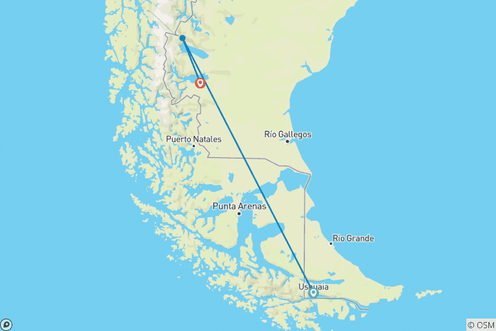 Map of Ushuaia, El Calafate and El Chaltén - 9 nights