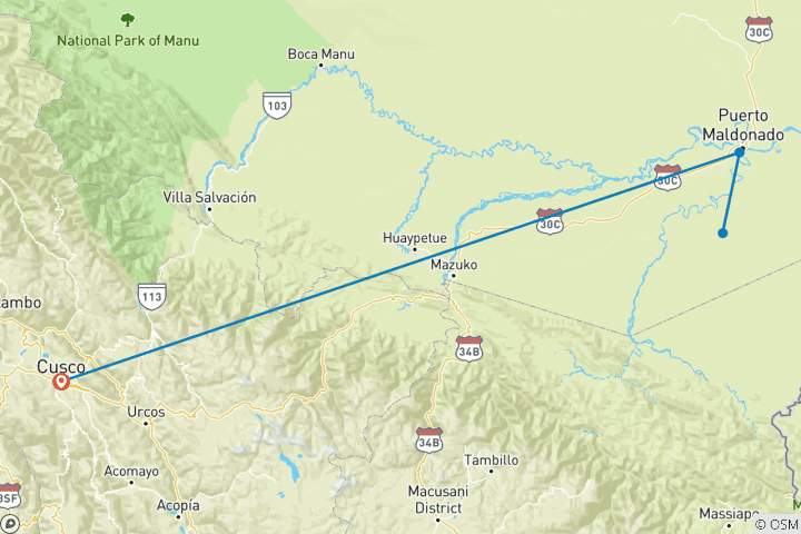 Map of Kayaking the Amazon Jungle (Tambopata)