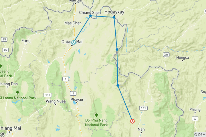 Carte du circuit Cyclisme dans le nord de la Thaïlande