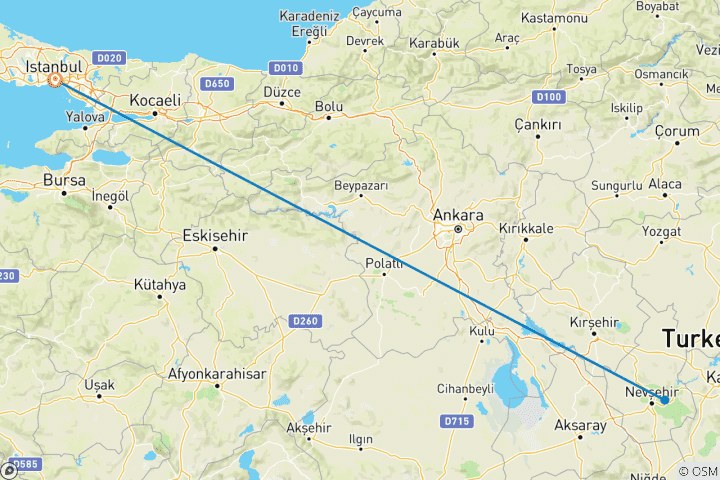 Map of 2 Days Cappadocia from Istanbul w/ cave hotel+optıonal balloon