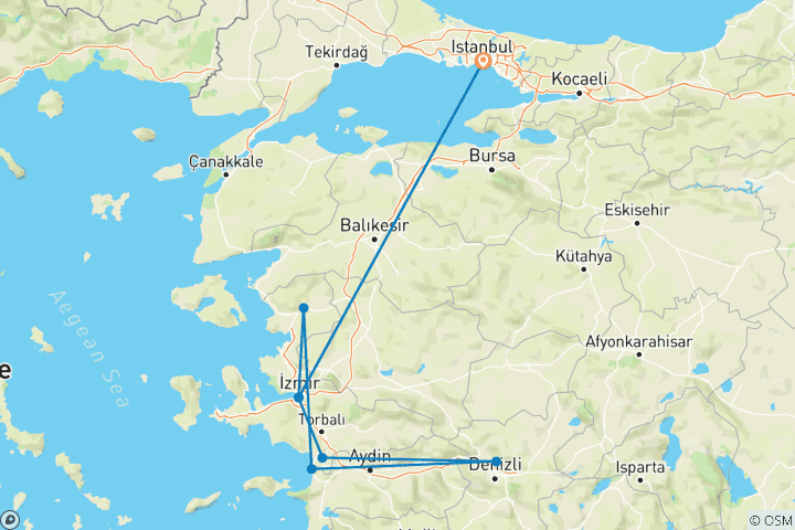 Mapa de Circuito de 3 días por Turquía occidental desde/hasta Estambul