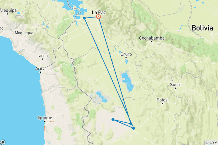 Carte du circuit La Bolivie en 4 jours et 3 nuits : Découvrez la magie de l'Altiplano