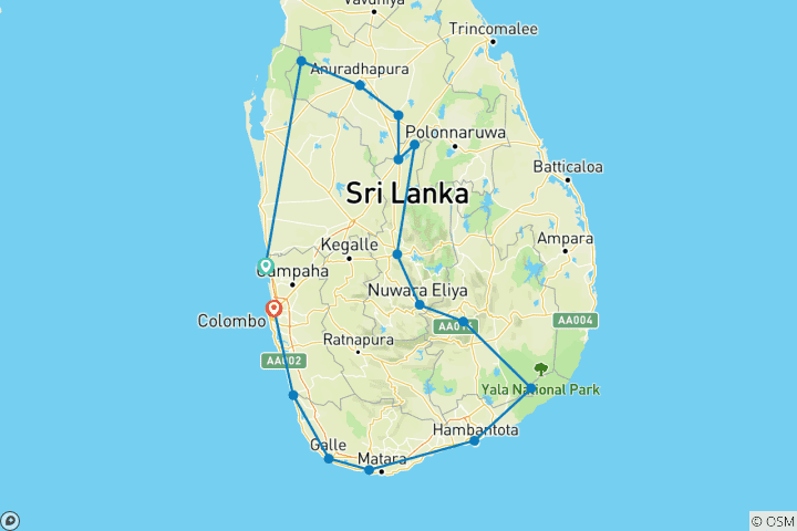 Map of Complete Sri Lanka Experience