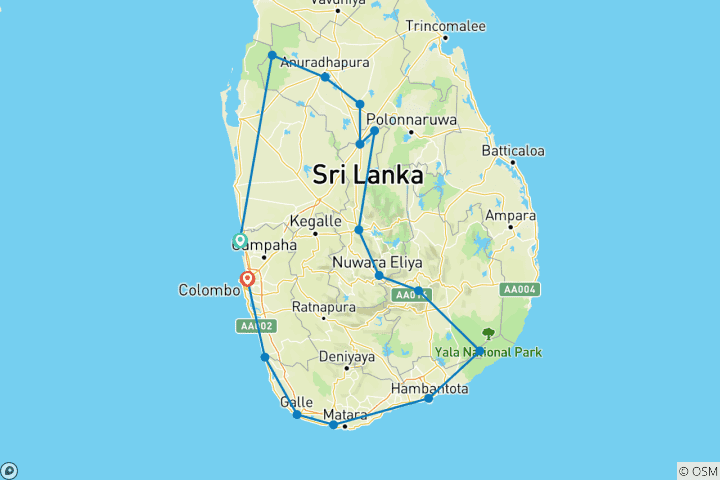 Carte du circuit L'expérience complète du Sri Lanka