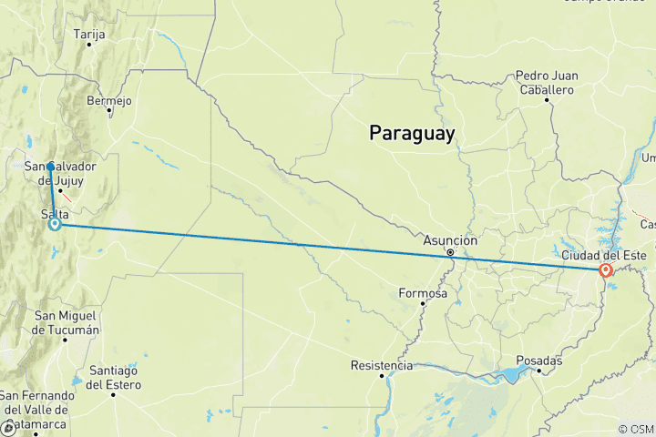 Map of Argentina - Salta and Iguazú Falls  - 6 days