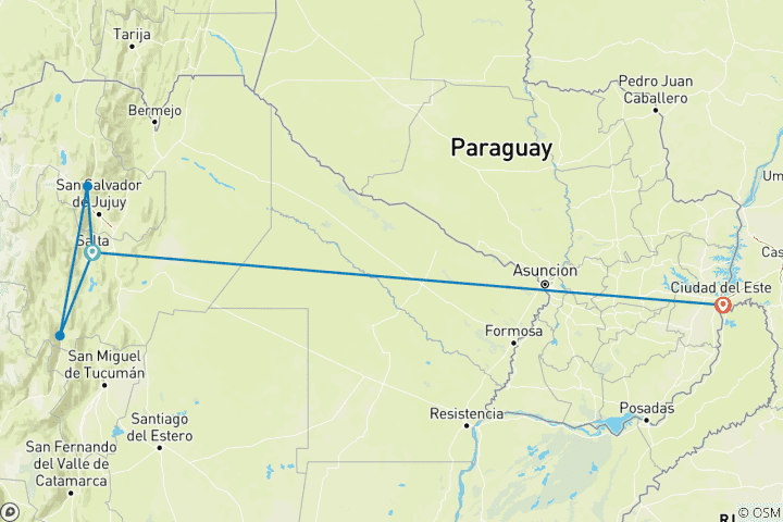 Carte du circuit Argentine - Salta et chutes d'Iguazú - 8 jours