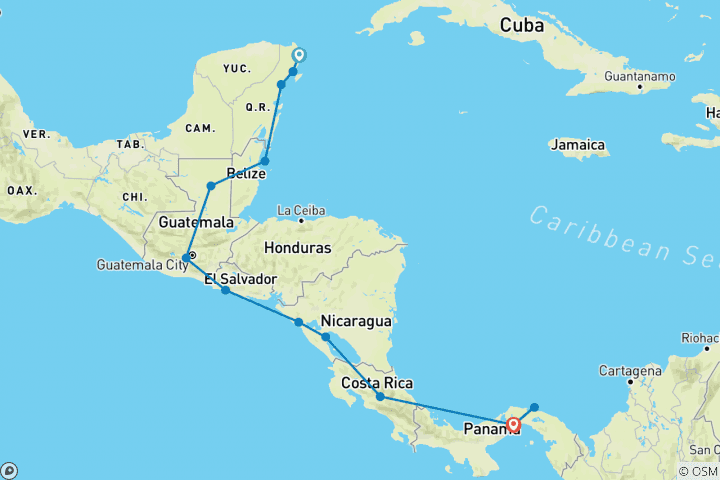 Carte du circuit Passeport de voyage de Cancun à Panama City