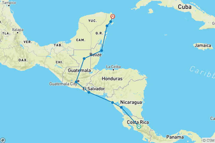 Carte du circuit Passeport de voyage de San Jose à Cancun