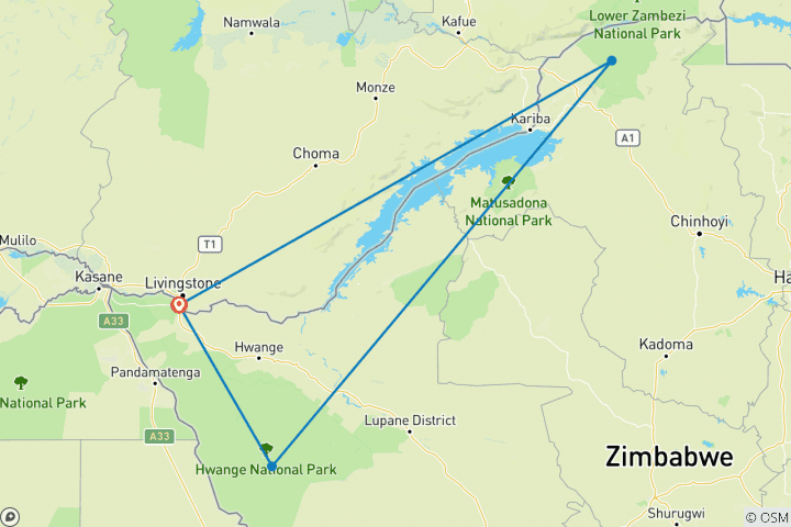 Map of 7-Day Zimbabwe Ultimate Fly in Safari