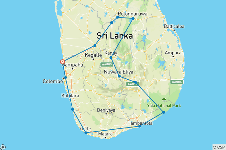 Kaart van Semi-luxueuze rondreis door Sri Lanka