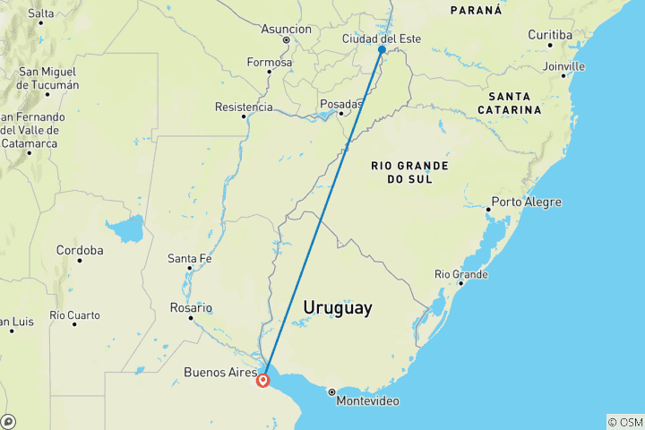 Carte du circuit Buenos Aires et Iguazu 7 jours - 6 nuits