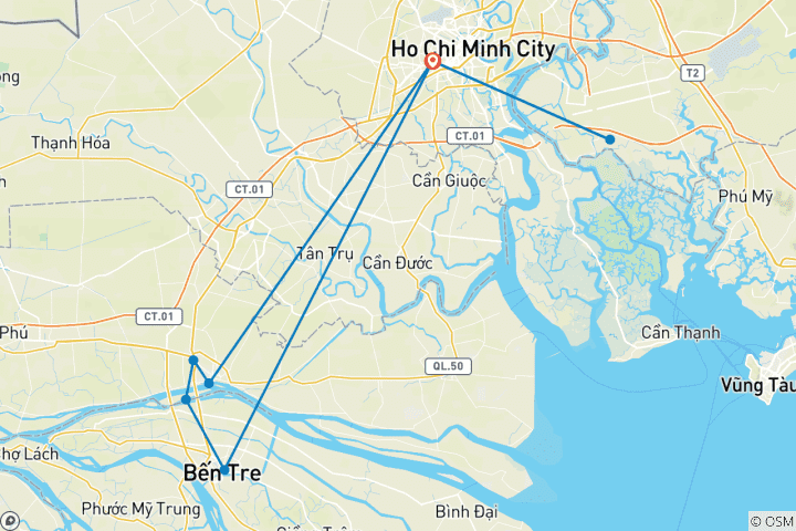 Carte du circuit Forfait Vietnam 4 jours Ho Chi Minh - Tunnel de Cu Chi - Delta du Mékong