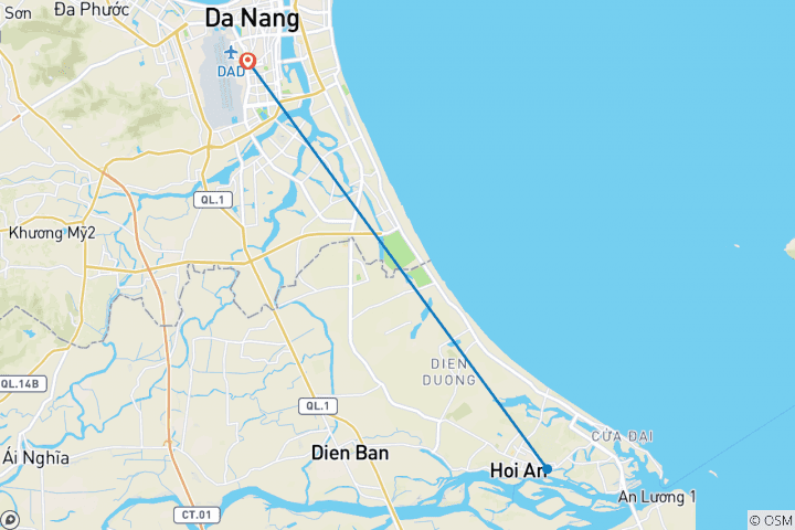 Carte du circuit Privé - Da Nang - Golden Bridge - Bana Hills - Hoi An Ancient Town 4 jours 3 nuits.