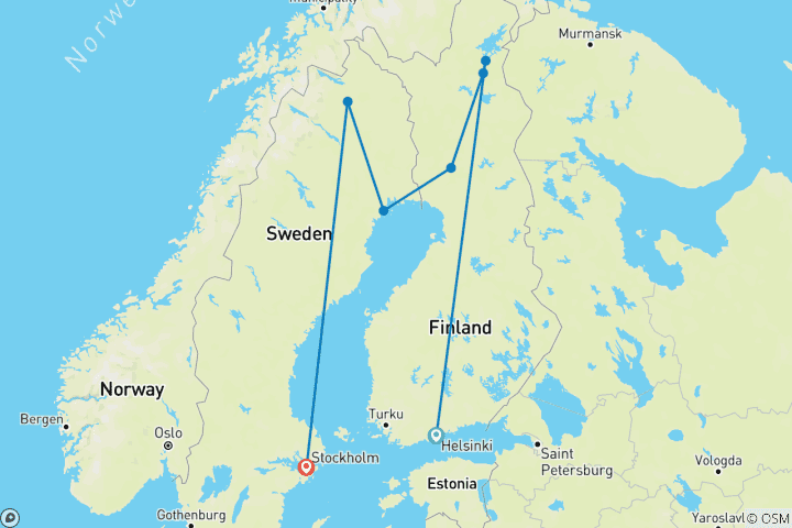 Map of Scandinavian Northern Lights (9 Days)