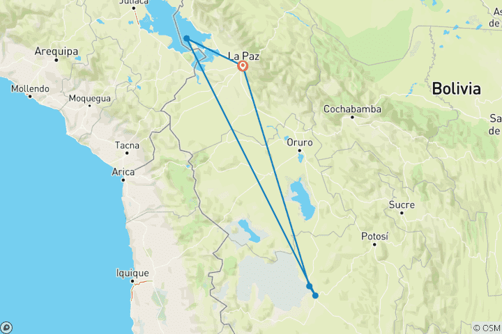 Mapa de Espectacular viaje completo por Bolivia 7 días 6 noches